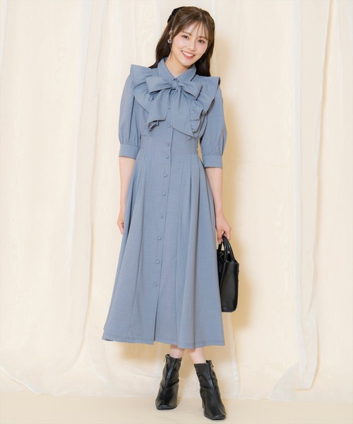 WILLSELECTION（ウィルセレクション）の「タックウエストフリルシャツワンピース（ワンピース・レディース・ボルドー/ネイビー/ブラウン系その他/グレー・FREE）」の5枚目の写真