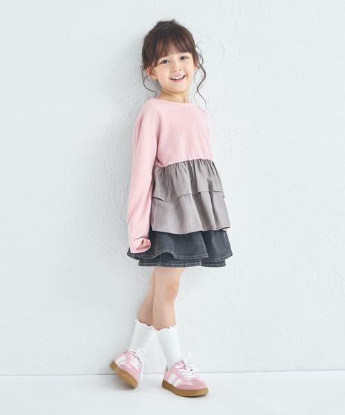 pairmanon（ペアマノン）の「【軽ふわっふる】 ワッフル フリル ティアード 長袖 Tシャツ（Tシャツ/カットソー・キッズ・ライトベージュ/ブラック/モカ/ピンク/ライトピンク/ブラック系その他/オレンジ系その他・120/110/130/150/100/140/90）」の19枚目の写真