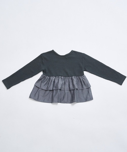 pairmanon（ペアマノン）の「【軽ふわっふる】 ワッフル フリル ティアード 長袖 Tシャツ（Tシャツ/カットソー・キッズ・ライトベージュ/ブラック/モカ/ピンク/ライトピンク/ブラック系その他/オレンジ系その他・120/110/130/150/100/140/90）」の10枚目の写真