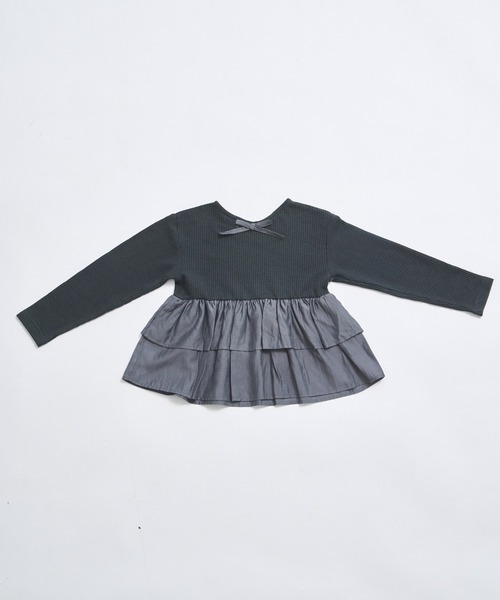 pairmanon（ペアマノン）の「【軽ふわっふる】 ワッフル フリル ティアード 長袖 Tシャツ（Tシャツ/カットソー・キッズ・ライトベージュ/ブラック/モカ/ピンク/ライトピンク/ブラック系その他/オレンジ系その他・120/110/130/150/100/140/90）」の9枚目の写真