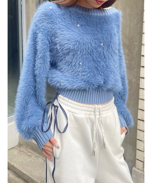 【セール】ラインストーンファンシーヤーンニットトップス（ニット/セーター）｜EVRIS（エヴリス）