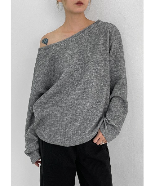 BLACKUP（ブラックアップ）の「[MADE] レンデンルーズフィットボートネック長袖Tシャツ（Tシャツ/カットソー・レディース・カーキ/グレー/チャコール・ONESIZE）」の13枚目の写真