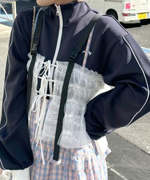 【2WAY】シャーリングレースハーネスビスチェ