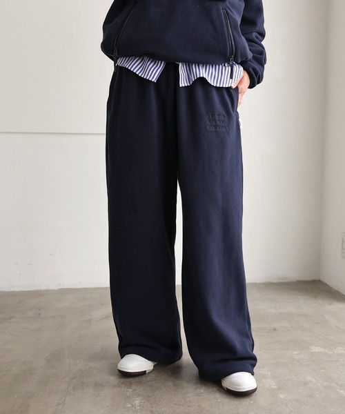 ANMEエンブロイダリーロゴフリースロングワイドパンツ（スウェット