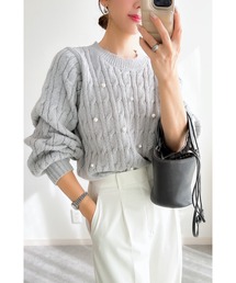 【ZOZO限定】モヘアタッチケーブルパールニット