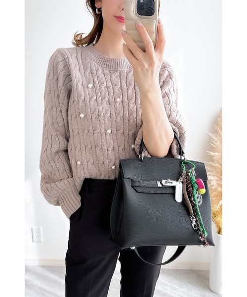 &. NOSTALGIA（アンドドットノスタルジア）の「【ZOZO限定】モヘアタッチケーブルパールニット（ニット/セーター・レディース・ブラック/モカ/ライトグレー・M）」の3枚目の写真