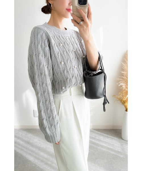 &. NOSTALGIA（アンドドットノスタルジア）の「【ZOZO限定】モヘアタッチケーブルパールニット（ニット/セーター・レディース・ブラック/モカ/ライトグレー・M）」の4枚目の写真