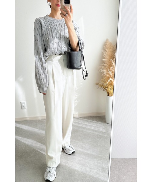 &. NOSTALGIA（アンドドットノスタルジア）の「【ZOZO限定】モヘアタッチケーブルパールニット（ニット/セーター・レディース・ブラック/モカ/ライトグレー・M）」の9枚目の写真