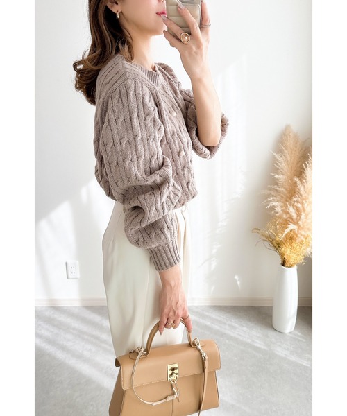 &. NOSTALGIA（アンドドットノスタルジア）の「【ZOZO限定】モヘアタッチケーブルパールニット（ニット/セーター・レディース・ブラック/モカ/ライトグレー・M）」の16枚目の写真