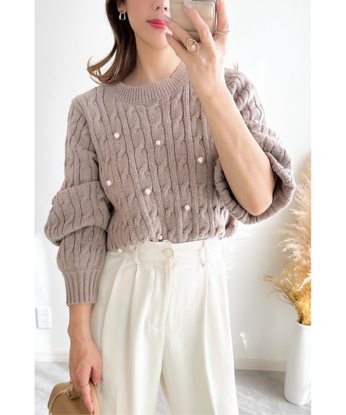 &. NOSTALGIA（アンドドットノスタルジア）の「【ZOZO限定】モヘアタッチケーブルパールニット（ニット/セーター・レディース・ブラック/モカ/ライトグレー・M）」の12枚目の写真