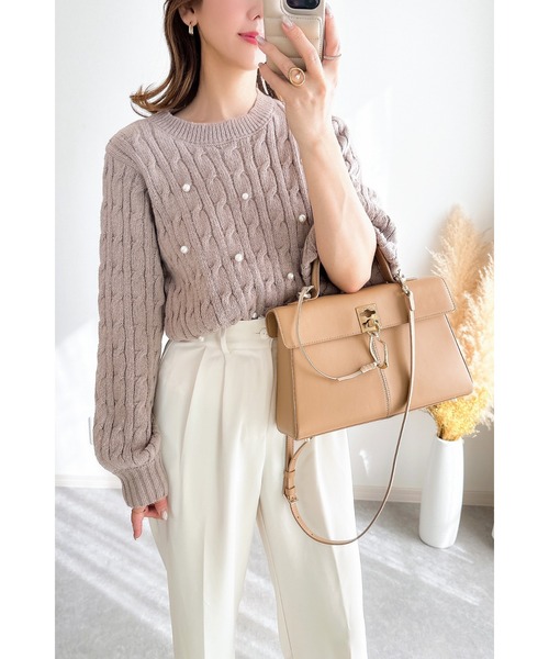 &. NOSTALGIA（アンドドットノスタルジア）の「【ZOZO限定】モヘアタッチケーブルパールニット（ニット/セーター・レディース・ブラック/モカ/ライトグレー・M）」の14枚目の写真