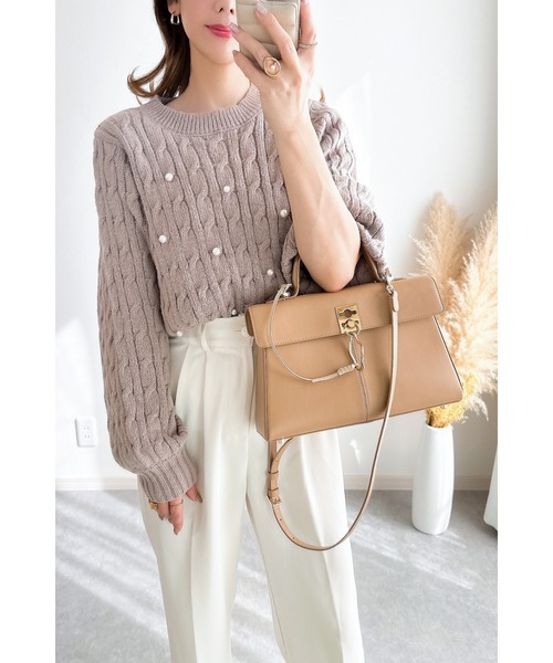 &. NOSTALGIA（アンドドットノスタルジア）の「【ZOZO限定】モヘアタッチケーブルパールニット（ニット/セーター・レディース・ブラック/モカ/ライトグレー・M）」の15枚目の写真