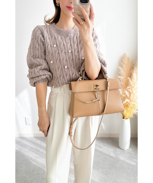 &. NOSTALGIA（アンドドットノスタルジア）の「【ZOZO限定】モヘアタッチケーブルパールニット（ニット/セーター・レディース・ブラック/モカ/ライトグレー・M）」の11枚目の写真