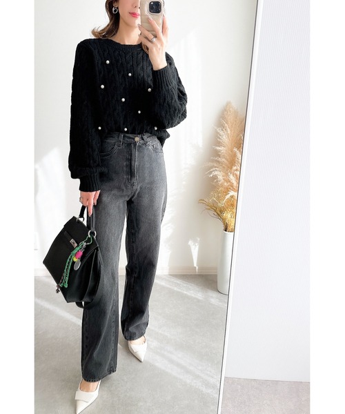 &. NOSTALGIA（アンドドットノスタルジア）の「【ZOZO限定】モヘアタッチケーブルパールニット（ニット/セーター・レディース・ブラック/モカ/ライトグレー・M）」の18枚目の写真