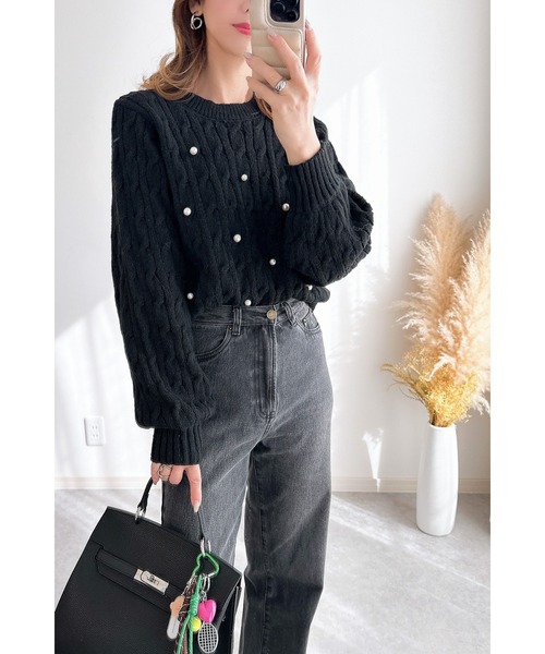 &. NOSTALGIA（アンドドットノスタルジア）の「【ZOZO限定】モヘアタッチケーブルパールニット（ニット/セーター・レディース・ブラック/モカ/ライトグレー・M）」の21枚目の写真