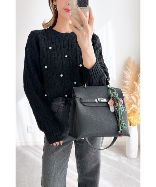 &. NOSTALGIA（アンドドットノスタルジア）の「【ZOZO限定】モヘアタッチケーブルパールニット（ニット/セーター・レディース・ブラック/モカ/ライトグレー・M）」の22枚目の写真