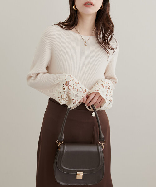 natural couture(ナチュラルクチュール)の「袖口レースリブニット(ニット/セーター・レディース・グレイッシュベージュ/ブラック/ブルー/オフホワイト・FREE)」の6枚目の写真