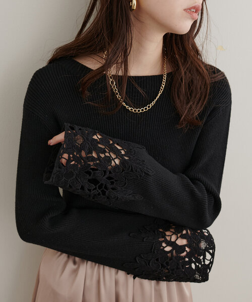 袖口レースリブニット（ニット/セーター）｜natural couture