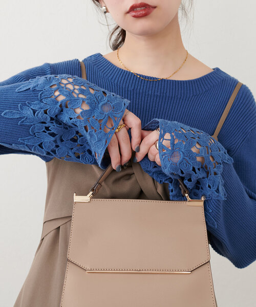 natural couture(ナチュラルクチュール)の「袖口レースリブニット(ニット/セーター・レディース・グレイッシュベージュ/ブラック/ブルー/オフホワイト・FREE)」の15枚目の写真
