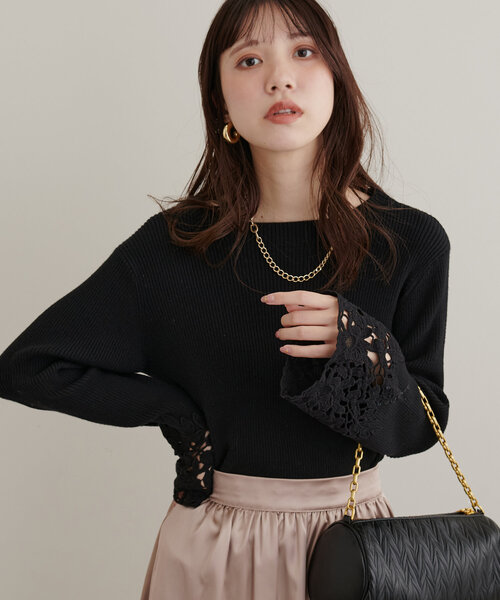 natural couture(ナチュラルクチュール)の「袖口レースリブニット(ニット/セーター・レディース・グレイッシュベージュ/ブラック/ブルー/オフホワイト・FREE)」の14枚目の写真
