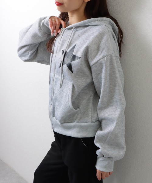 Lace Ladies(レースレディース)の「ショート丈 星 スタープリント フロントジップ パーカー トップス(パーカー・レディース・グレー/ネイビー・M/XL)」の16枚目の写真