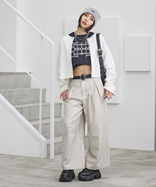 セール】<セットアップ対応>タックワイドスラックス（スラックス