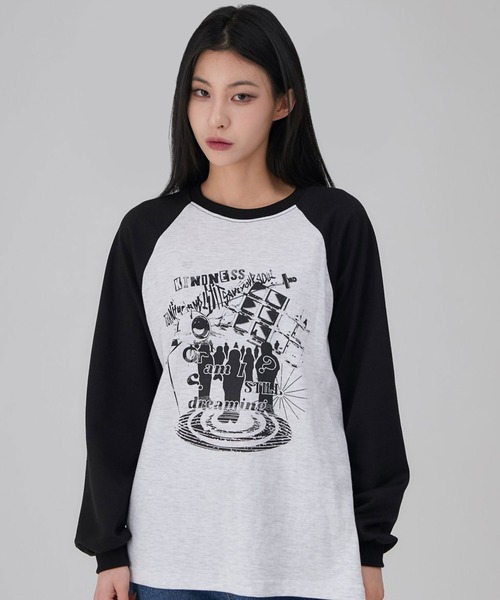 ACOVER（オコボ）の「A'GEM/9 × .kom 『ACOVER/オコボ』 Dreaming Raglan Overfit Long Sleeve /ドリーミングラグランオーバーフィットロングスリーブ（Tシャツ/カットソー・レディース・チャコールグレー/ライトグレー/ブラック・FREE）」の16枚目の写真