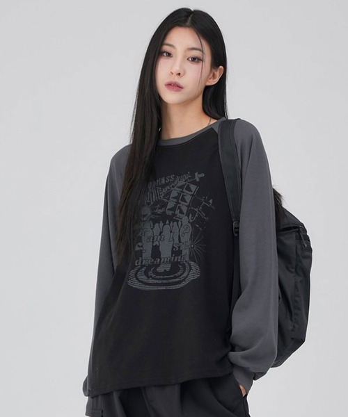 ACOVER（オコボ）の「A'GEM/9 × .kom 『ACOVER/オコボ』 Dreaming Raglan Overfit Long Sleeve /ドリーミングラグランオーバーフィットロングスリーブ（Tシャツ/カットソー・レディース・チャコールグレー/ライトグレー/ブラック・FREE）」の5枚目の写真