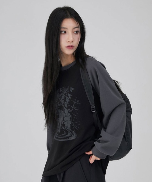 ACOVER（オコボ）の「A'GEM/9 × .kom 『ACOVER/オコボ』 Dreaming Raglan Overfit Long Sleeve /ドリーミングラグランオーバーフィットロングスリーブ（Tシャツ/カットソー・レディース・チャコールグレー/ライトグレー/ブラック・FREE）」の6枚目の写真