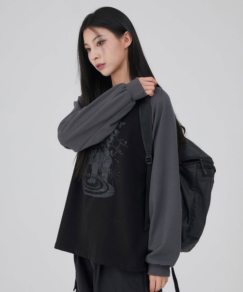 ACOVER（オコボ）の「A'GEM/9 × .kom 『ACOVER/オコボ』 Dreaming Raglan Overfit Long Sleeve /ドリーミングラグランオーバーフィットロングスリーブ（Tシャツ/カットソー・レディース・チャコールグレー/ライトグレー/ブラック・FREE）」の7枚目の写真