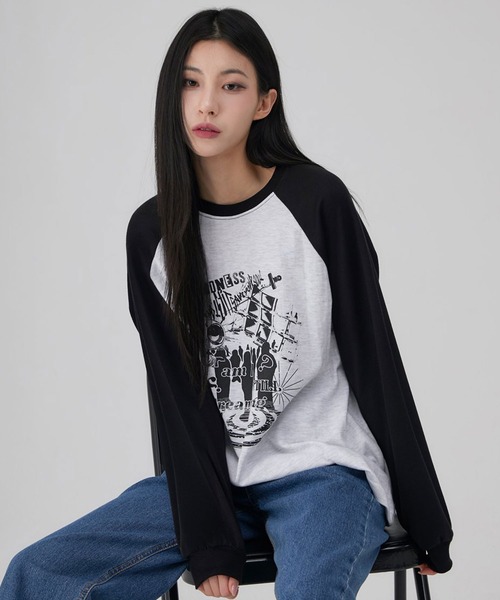 ACOVER（オコボ）の「A'GEM/9 × .kom 『ACOVER/オコボ』 Dreaming Raglan Overfit Long Sleeve /ドリーミングラグランオーバーフィットロングスリーブ（Tシャツ/カットソー・レディース・チャコールグレー/ライトグレー/ブラック・FREE）」の14枚目の写真