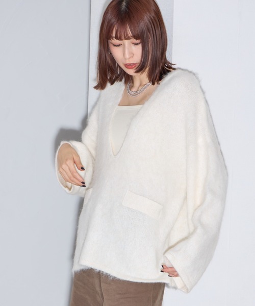 leimn(レイムン)の「ウール混起毛Vネックニット(ニット/セーター・レディース・ホワイト/ライトグレー/グレー・M)」の12枚目の写真