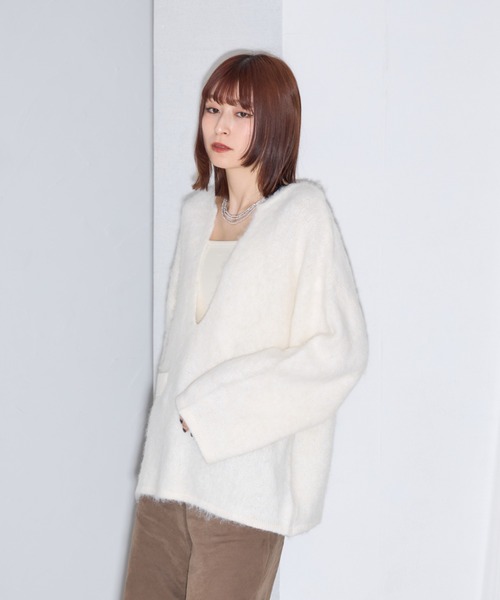 leimn(レイムン)の「ウール混起毛Vネックニット(ニット/セーター・レディース・ホワイト/ライトグレー/グレー・M)」の5枚目の写真