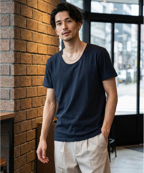 TRUSS（トラス）の「TRUSS ｽﾘﾑﾌｨｯﾄUﾈｯｸTｼｬﾂ（Tシャツ/カットソー・メンズ・ブラック/ホワイト/ピンク/ヘザーグレー/オフホワイト/スカイブルー/イエロー/ネイビー・S/L/XL/M/XS）」の6枚目の写真