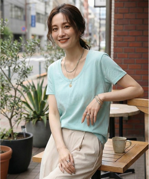 TRUSS（トラス）の「TRUSS ｽﾘﾑﾌｨｯﾄUﾈｯｸTｼｬﾂ（Tシャツ/カットソー・メンズ・ブラック/ホワイト/ピンク/ヘザーグレー/オフホワイト/スカイブルー/イエロー/ネイビー・S/L/XL/M/XS）」の5枚目の写真