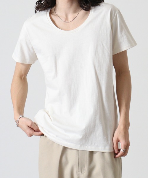 TRUSS（トラス）の「TRUSS ｽﾘﾑﾌｨｯﾄUﾈｯｸTｼｬﾂ（Tシャツ/カットソー・メンズ・ブラック/ホワイト/ピンク/ヘザーグレー/オフホワイト/スカイブルー/イエロー/ネイビー・S/L/XL/M/XS）」の10枚目の写真