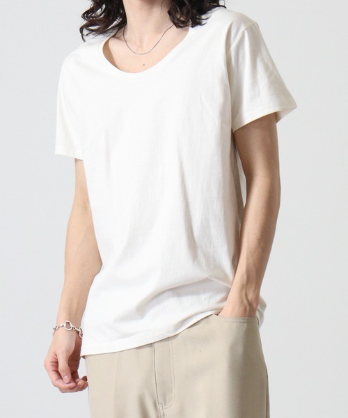 TRUSS（トラス）の「TRUSS ｽﾘﾑﾌｨｯﾄUﾈｯｸTｼｬﾂ（Tシャツ/カットソー・メンズ・ブラック/ホワイト/ピンク/ヘザーグレー/オフホワイト/スカイブルー/イエロー/ネイビー・S/L/XL/M/XS）」の9枚目の写真