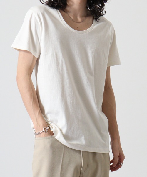 TRUSS（トラス）の「TRUSS ｽﾘﾑﾌｨｯﾄUﾈｯｸTｼｬﾂ（Tシャツ/カットソー・メンズ・ブラック/ホワイト/ピンク/ヘザーグレー/オフホワイト/スカイブルー/イエロー/ネイビー・S/L/XL/M/XS）」の11枚目の写真