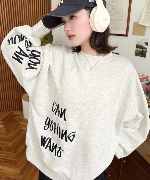 moment+（モーメントプラス）の「裏毛オーバーサイズロゴ刺繍スウェットプルオーバー（スウェット・レディース・ベージュ/オートミール/アイボリー/ブラック・M）」の4枚目の写真
