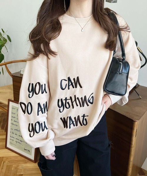 moment+（モーメントプラス）の「裏毛オーバーサイズロゴ刺繍スウェットプルオーバー（スウェット・レディース・ベージュ/オートミール/アイボリー/ブラック・M）」の7枚目の写真
