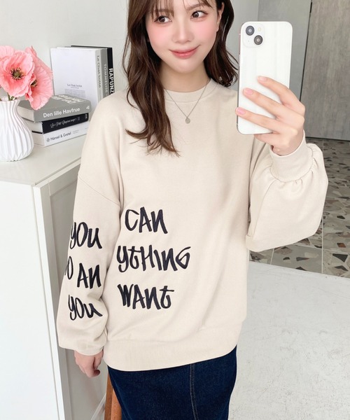 moment+（モーメントプラス）の「裏毛オーバーサイズロゴ刺繍スウェットプルオーバー（スウェット・レディース・ベージュ/オートミール/アイボリー/ブラック・M）」の9枚目の写真