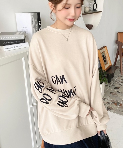 moment+（モーメントプラス）の「裏毛オーバーサイズロゴ刺繍スウェットプルオーバー（スウェット・レディース・ベージュ/オートミール/アイボリー/ブラック・M）」の16枚目の写真