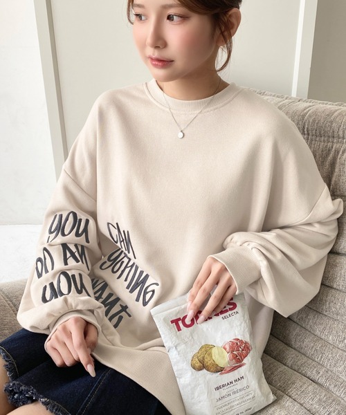 moment+（モーメントプラス）の「裏毛オーバーサイズロゴ刺繍スウェットプルオーバー（スウェット・レディース・ベージュ/オートミール/アイボリー/ブラック・M）」の17枚目の写真