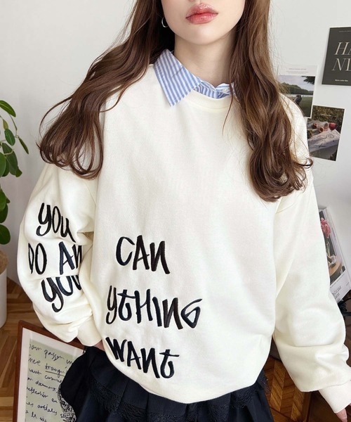 moment+（モーメントプラス）の「裏毛オーバーサイズロゴ刺繍スウェットプルオーバー（スウェット・レディース・ベージュ/オートミール/アイボリー/ブラック・M）」の18枚目の写真