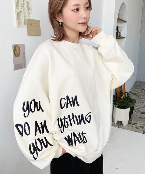 moment+（モーメントプラス）の「裏毛オーバーサイズロゴ刺繍スウェットプルオーバー（スウェット・レディース・ベージュ/オートミール/アイボリー/ブラック・M）」の22枚目の写真