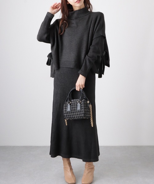 Lace Ladies(レースレディース)の「【2点セット】 サイド リボン トップス付き ワンピース アンサンブル(ワンピース・レディース・ブラック/グレー/ベージュ・FREE/S)」の1枚目の写真