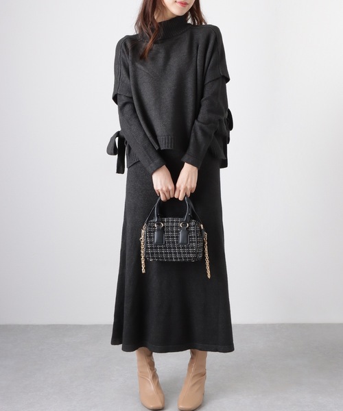 Lace Ladies(レースレディース)の「【2点セット】 サイド リボン トップス付き ワンピース アンサンブル(ワンピース・レディース・ブラック/グレー/ベージュ・FREE/S)」の4枚目の写真