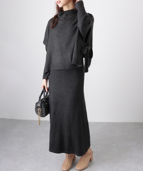 Lace Ladies(レースレディース)の「【2点セット】 サイド リボン トップス付き ワンピース アンサンブル(ワンピース・レディース・ブラック/グレー/ベージュ・FREE/S)」の6枚目の写真
