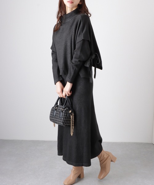 Lace Ladies(レースレディース)の「【2点セット】 サイド リボン トップス付き ワンピース アンサンブル(ワンピース・レディース・ブラック/グレー/ベージュ・FREE/S)」の7枚目の写真