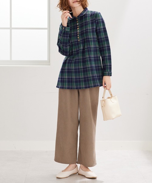 BELLUNA PLUS（ベルーナ）の「パチパチしにくい裏ファーオーバーブラウス（シャツ/ブラウス・レディース・ストライプ/ネイビー/パープル系/ターコイズブルー系/ブラック系/ブルー系・MEDIUM/LARGE/X-LARGE）」の14枚目の写真